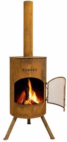 Chimenea de leña exterior Bonton 40 de BONFEU en acero color marrón óxido, Diámetro: 40 cm, Altura: 145 cm