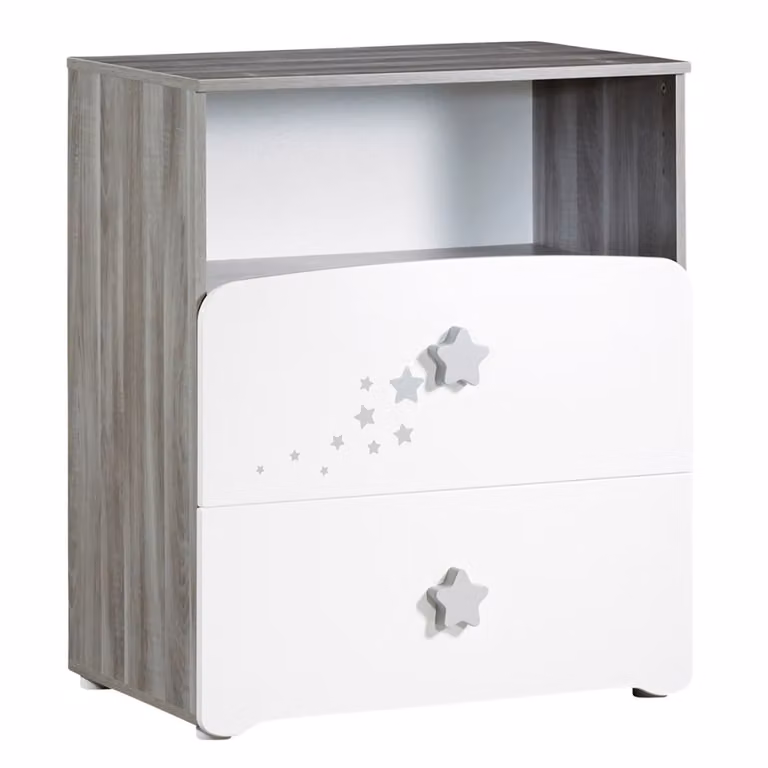 Cómoda Baby Price de madera lacada en blanco y gris para habitación infantil con cambiador incluido, An/P/Al: 76 x 66 x 97 cm