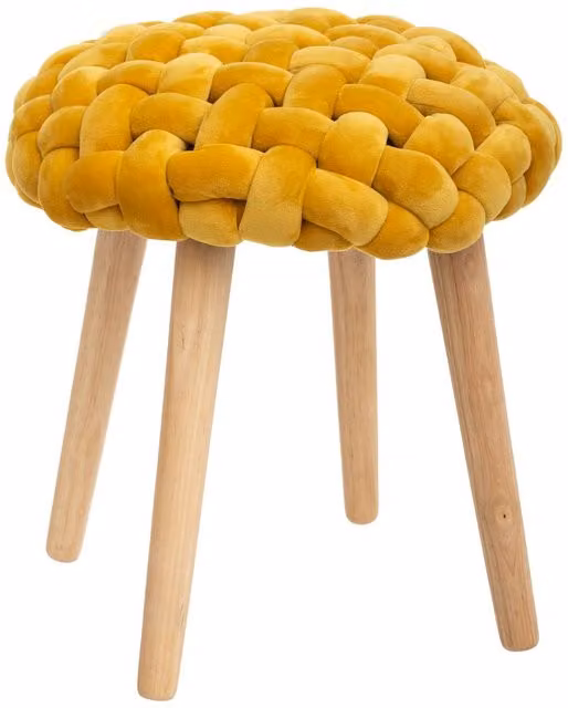 Taburete de punto Akemi de Atmosphera en color amarillo mostaza con base de madera