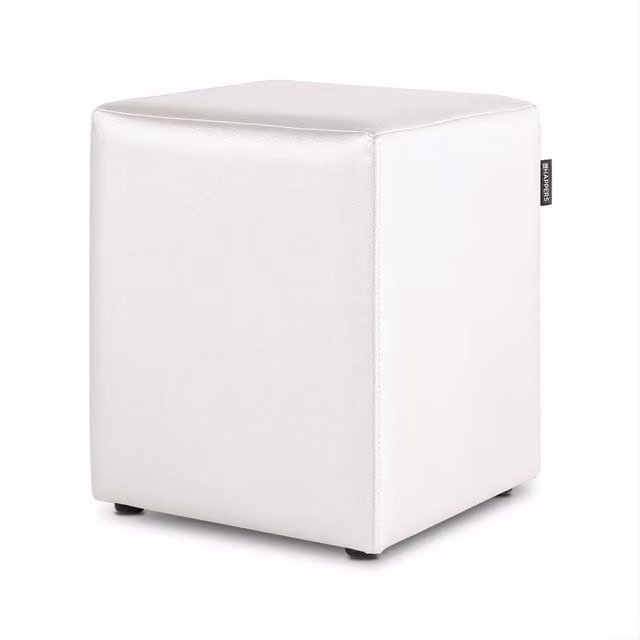 Puff cubo HAPPERS de polipiel blanco para salón o dormitorio An/P/Al: 45 x 45 x 35 cm