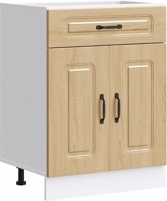 Mueble de cocina bajo moderno HELLOSHOP26 en madera de roble color marrón y beige con puertas batientes An/P/Al: 60 x 46 x 81,5 cm