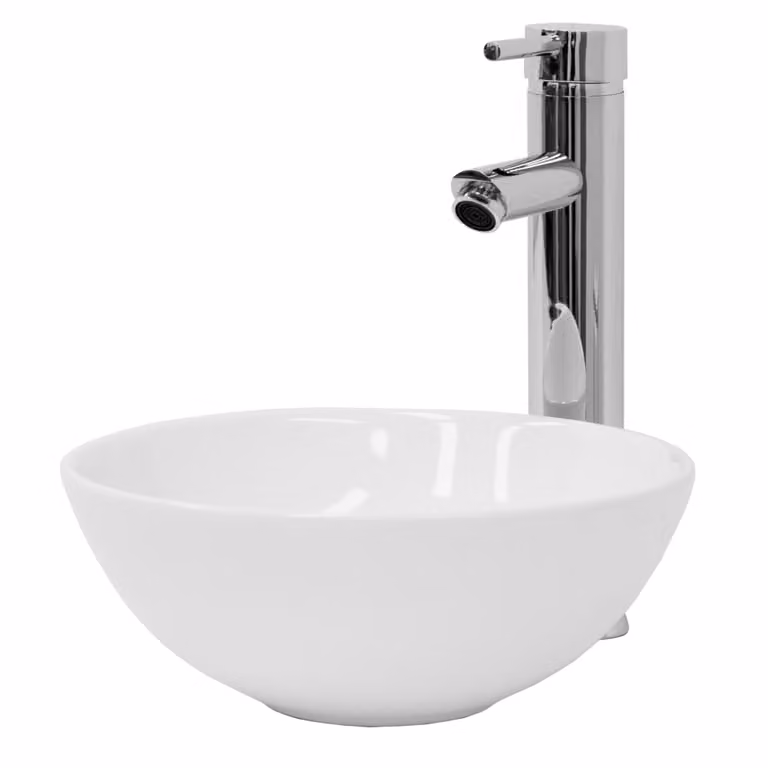 Lavabo de cerámica redondo para sobreponer en baño color blanco