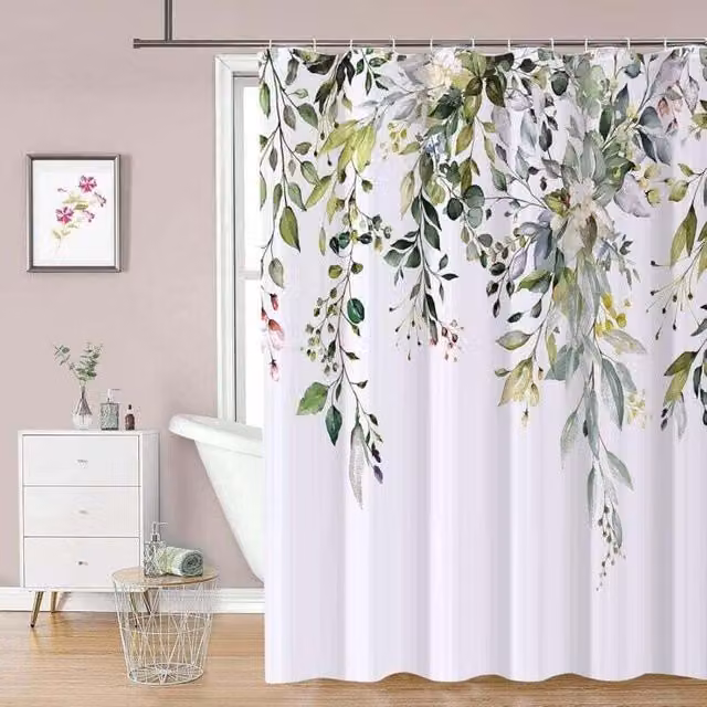 Cortina de ducha floral LIIYIELA impermeable de poliéster verde An/P/Al: 180 x 180 x 1 cm