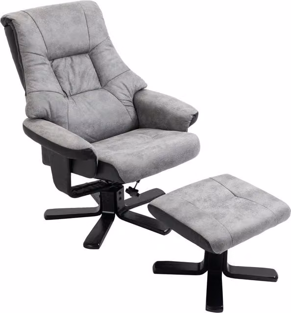 Sillón reclinable giratorio con reposapiés NORTHIX en microfibra gris y estructura de madera de álamo