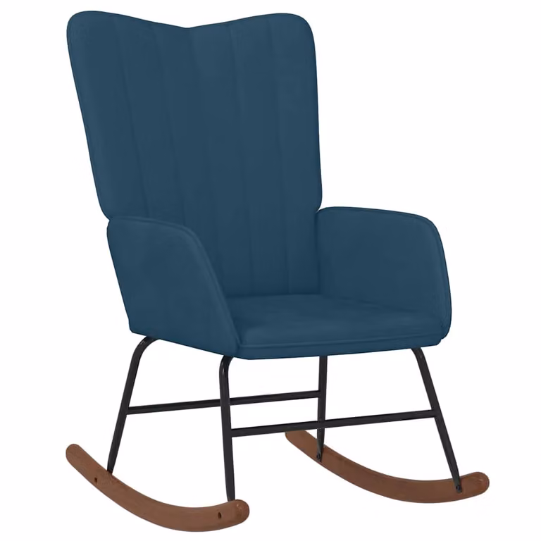 Silla mecedora de terciopelo azul vidaXL con reposabrazos y estructura de madera y metal