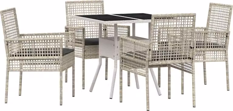 Conjunto de comedor de jardín Syfax de 5 piezas en ratán sintético y cristal color gris claro