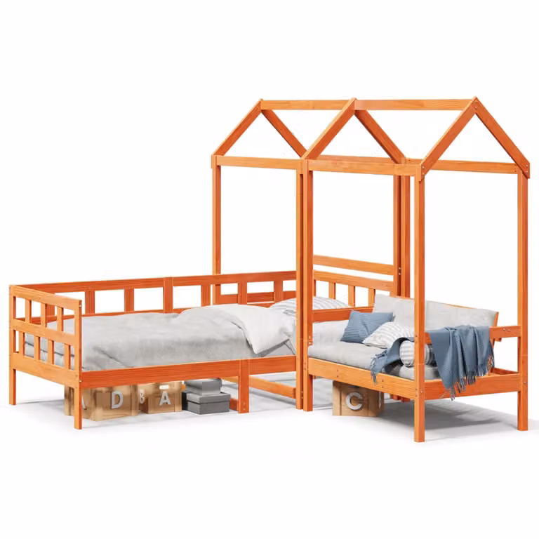 Sofá cama con techo de madera maciza de pino vidaXL en color marrón cera, An/P/Al: 90 x 200 cm