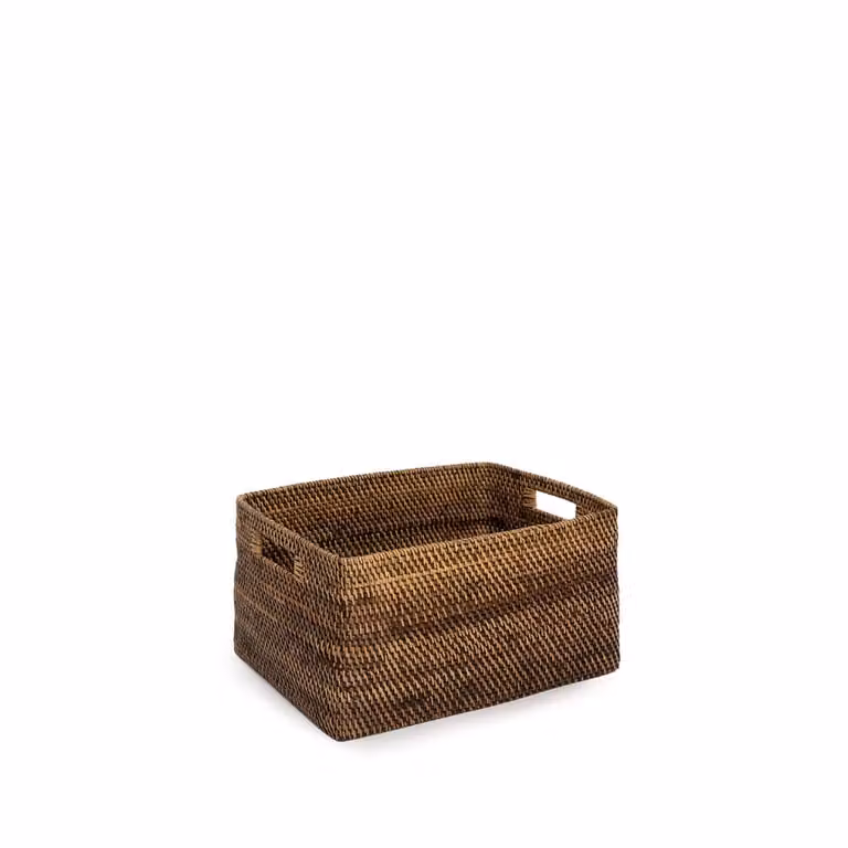 Cesta de ratán de tejido abierto Bazar Bizar en marrón, An/P/Al: 31 x 25 x 16 cm