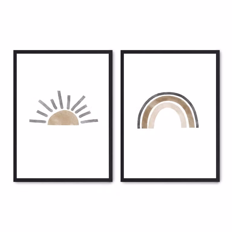 Set de 2 pósteres abstractos de Poster Lab, diseño minimalista multicolor con marco negro, An/P/Al: 30 x 40 cm