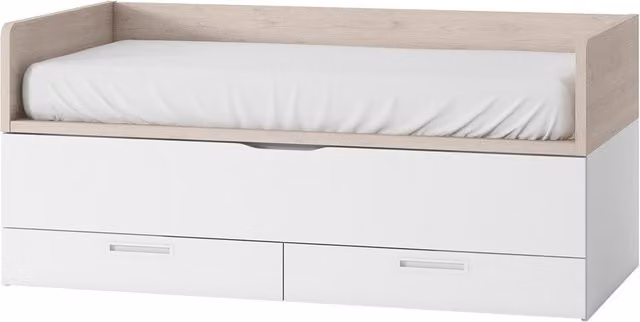 Cama nido Mio de El Corte Inglés con 2 cajones y costados altos en color beige y blanco