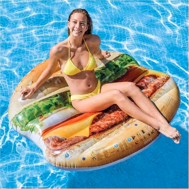Colchón inflable con estampado de hamburguesa Trade Shop Traesio de PVC multicolor, An/P: 145 x 142 cm