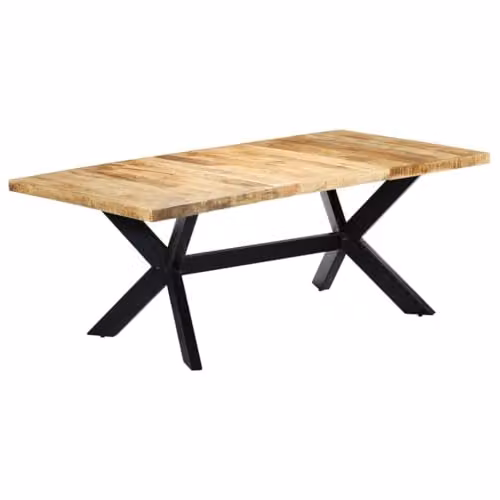 Mesa de comedor y salón moderna de madera de mango y metal en color marrón