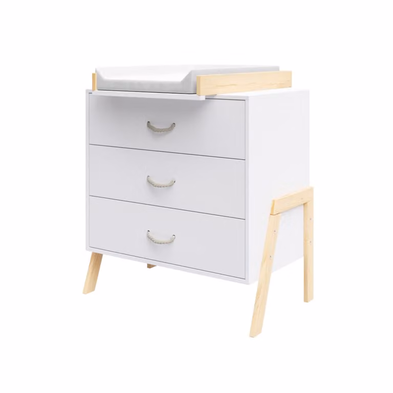 Cambiador de 3 cajones Premiers Moments convertible en cómoda con colchón extraíble en blanco y beige