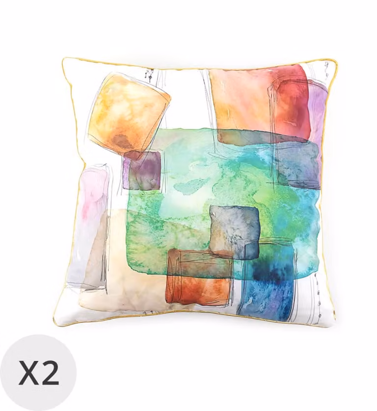 Set de 2 cojines cuadrados con estampado de cuadros estilo náutico MOYCOR, colores rojo, verde y azul, An/An/Al: 45 x 45 x 45 cm