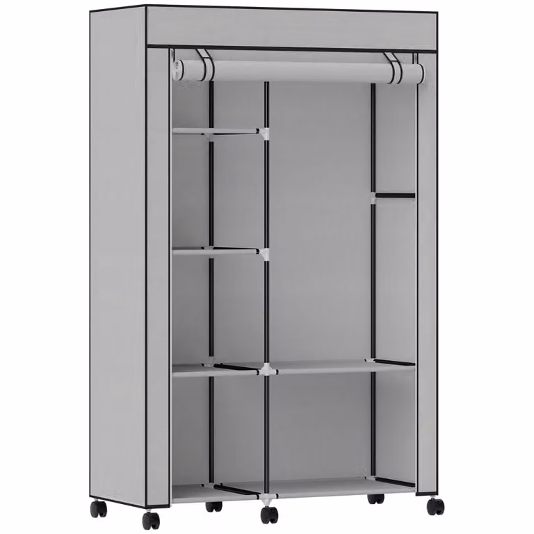 Armario de tela Homcom gris claro con estructura de acero, An/P/Al: 103 x 43 x 162,5 cm