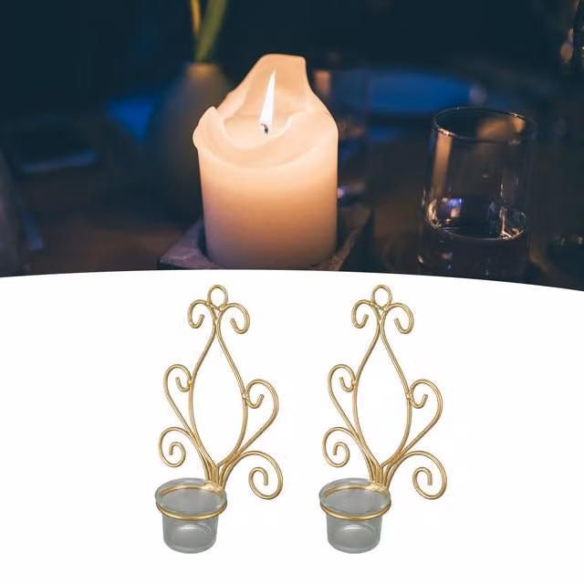 Set de 2 portavelas de pared Infinite en metal y cristal color dorado para decoración de bodas y uso con tealight