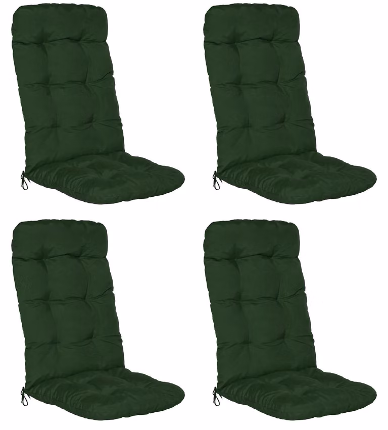 Juego de 4 cojines para sillas de jardín Beautissu con respaldo alto, color verde, An/P/Al: 120 x 50 x 8 cm