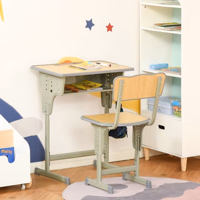 Juego de escritorio y silla infantil HOMCOM con altura ajustable para niños de 6 a 10 años, fabricado en MDF y metal, An/P/Al: 60 x 40 x 76 cm