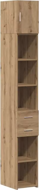 Armario de almacenamiento SYFAX de 2 piezas en madera de roble color marrón con cajones y puertas batientes para dormitorio, salón u oficina, An/P/Al: 42.5 x 42.5 x 225 cm