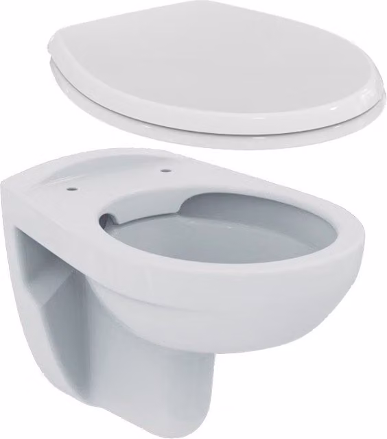 Pack de inodoro suspendido sin reborde Rimless Ideal Standard con asiento Eurovit en cerámica blanca An/P/Al: 52 x 35 x 35,5 cm