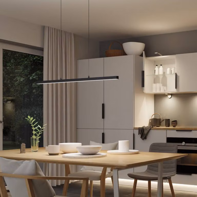 Lámpara colgante LED inteligente Paulmann Lento, atenuable con mando a distancia, color negro, para salón o comedor, diseño moderno en metal y aluminio con función arriba/abajo y CCT