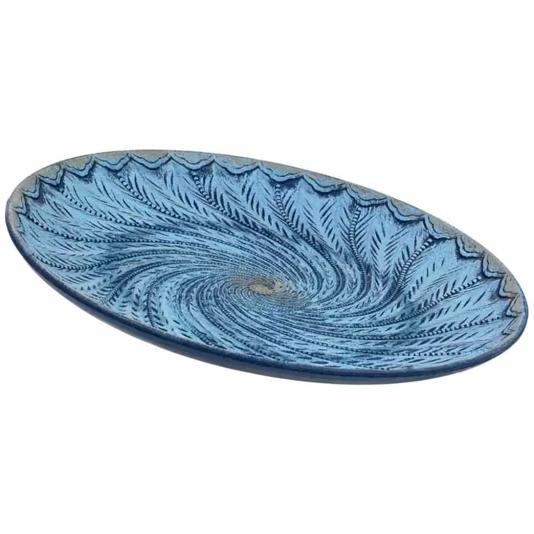Bandeja decorativa redonda de madera Wanderlust deco con diseño floral azul, An/An/Al: 40 x 40 x 4 cm