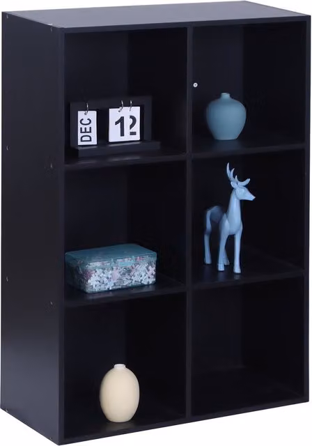Estantería de pie Relaxdays con 6 compartimentos en cubos para salón o despacho, color negro mate, An/P/Al: 91 x 30 x 61 cm