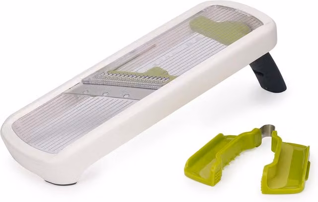 Mandolina de mesa Plus Joseph Joseph en color blanco con grosor ajustable y base antideslizante