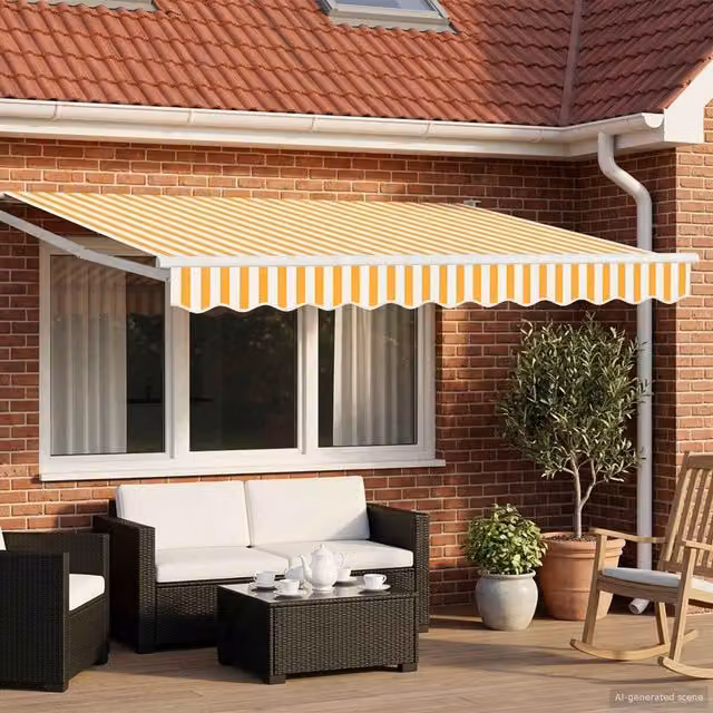 Toldo manual retráctil con LEDs Maison exclusive, color amarillo y blanco, An/P: 3,5 x 2 m