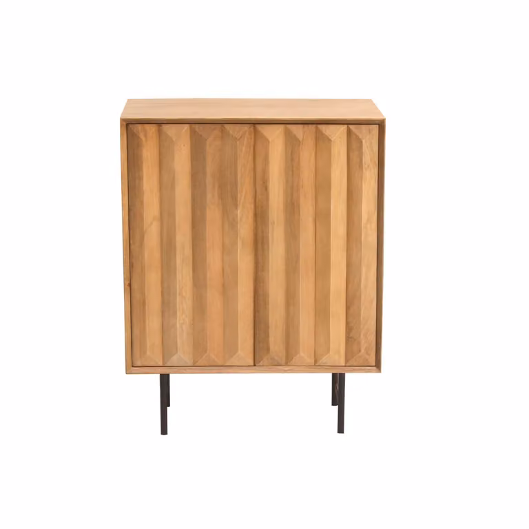 Aparador Miliboo Agra de madera de mango y metal negro con grabados geométricos, 2 puertas, color marrón y negro, An/P/Al: 70 x 30,45 x 90 cm