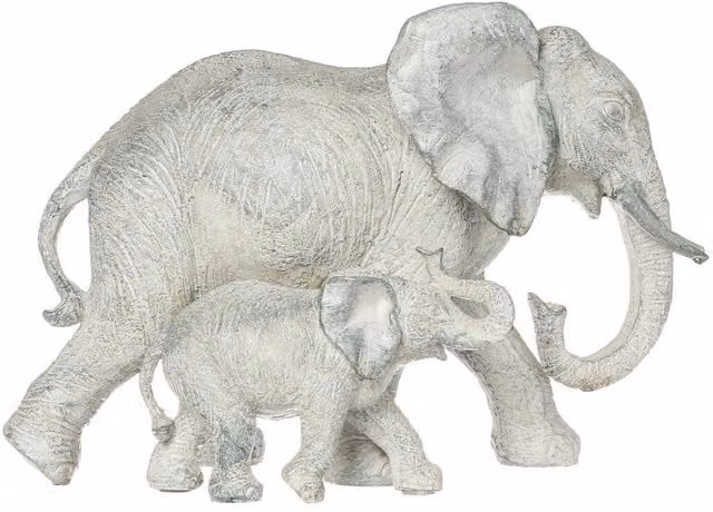 Estatuilla de Elefante en Resina de Atmosphera, Colores Blanco y Gris, Altura: 15 cm