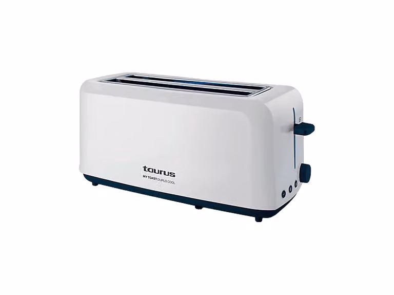 Tostadora Taurus Mytoast Duplo Cool de 1450 W en color blanco con funciones de descongelar, recalentar y almacenamiento de cable