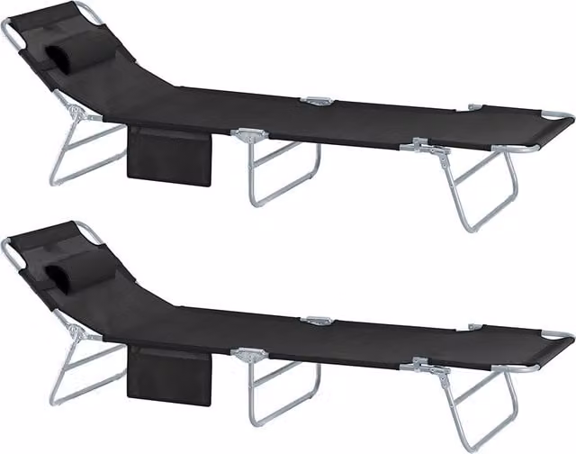 Set de 2 tumbonas plegables Sobuy en acero negro con almohada ajustable para jardín o piscina