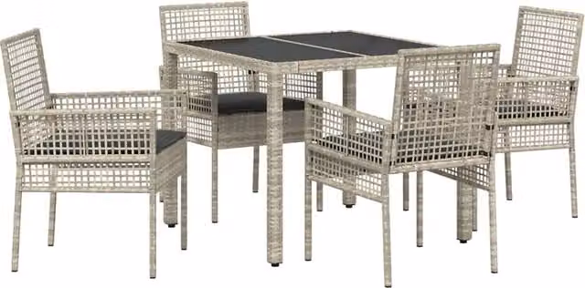 Conjunto de comedor de jardín SYFAX de 5 piezas en ratán sintético y cristal color gris claro