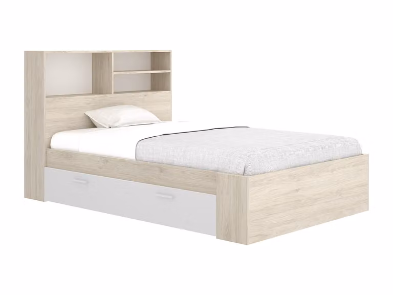Cama con cajones VARDIEL en color blanco y beige, An/P/Al: 120 x 200 cm