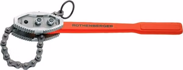 Llave de fontanería de cadena Heavy Duty Rothenberger en color rojo, de acero endurecido, con un largo de 128 cm y capacidad de fijación de 220 mm para tuberías de 8 pulgadas