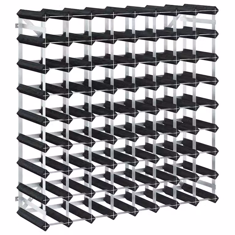 Botellero de pared vidaXL para 72 botellas de madera de pino y metal en color negro mate