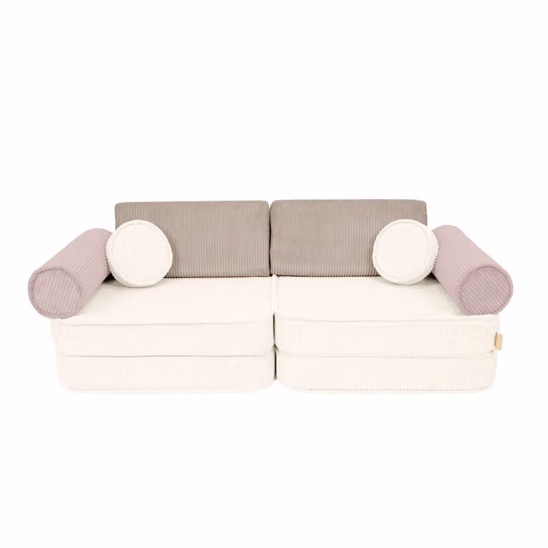 Sofá infantil modular MeowBaby de 8 piezas en terciopelo color latte con función de cama y fundas extraíbles de 160 cm