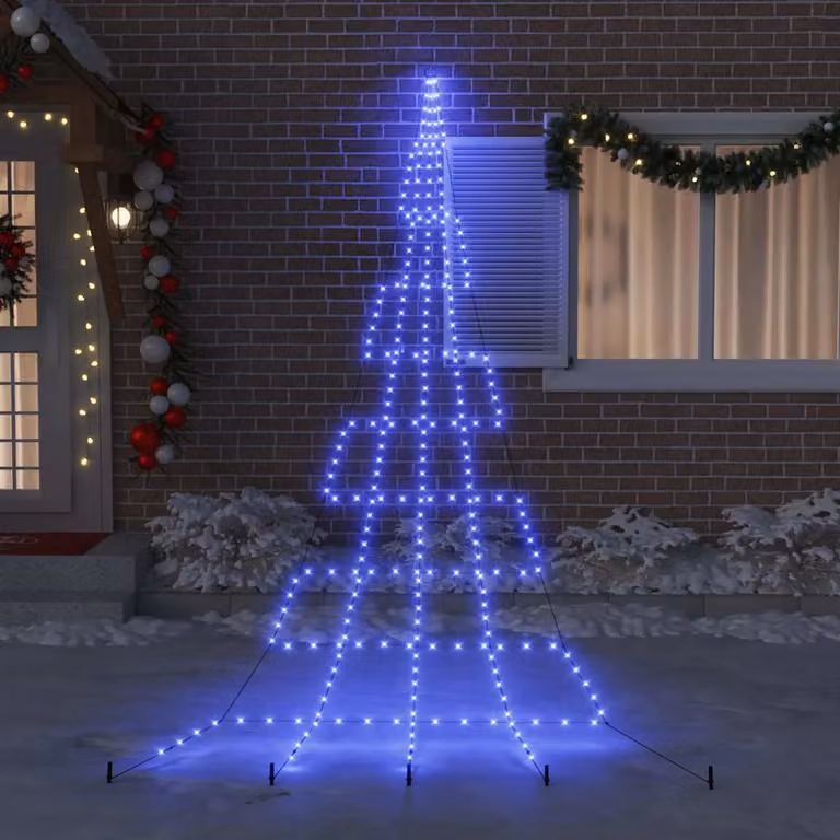 Árbol de Navidad LED vidaXL de metal con estacas de tierra, color azul y luces RGB multicolor con mando a distancia