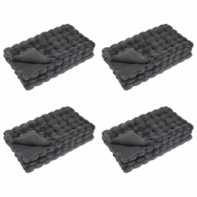Pack de 4 mantas antideslizantes de pelo sintético Olite de vidaXL, color gris, 220 x 220 cm