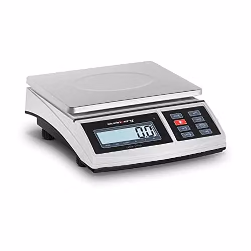 Báscula digital de mesa Steinberg Systems SBS-TW-6C color plata con pantalla LCD, capacidad de 6 kg y precisión de 0,2 g, An/P: 21 x 27 cm