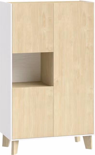 Aparador para salón HOMCOM con 6 compartimentos y puertas de cierre amortiguado, blanco y madera natural, An/P/Al: 80 x 40 x 135 cm