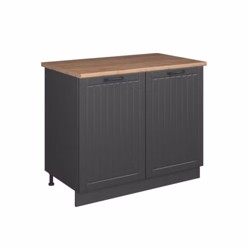 Mueble bajo fregadero Vicco Fame-Line en color antracita con acabado mate y puertas con cierre suave, An: 100 cm