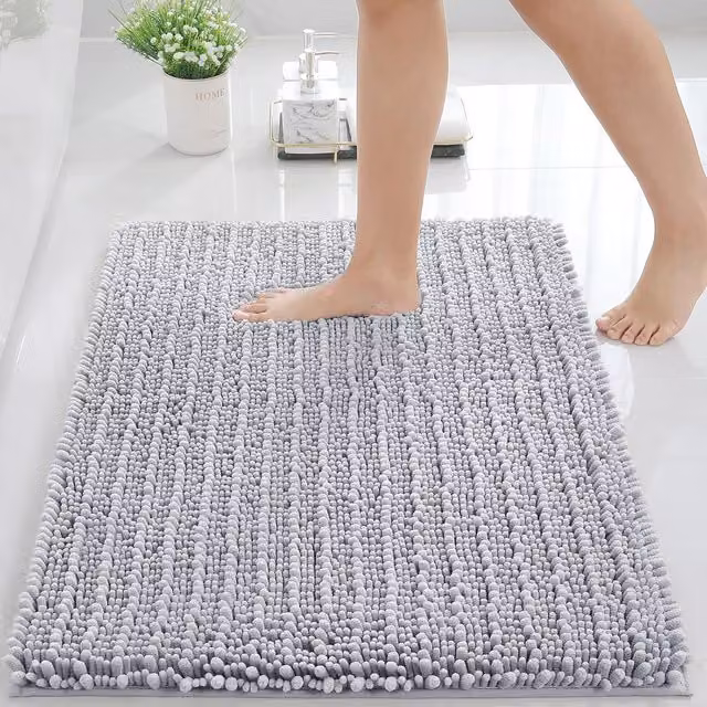 Alfombrilla de baño de felpa ultrasuave y absorbente, antideslizante y de secado rápido, lavable a máquina, multicolor y gris