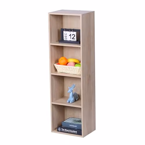 Estantería de salón Relaxdays con diseño cúbico de 4 compartimentos, color roble, An/P/Al: 106 x 32 x 24 cm