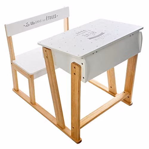 Escritorio pupitre con banco para habitación infantil Atmosphera en blanco y gris, An/P/Al: 79 x 58 x 63,5 cm