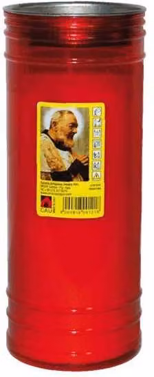 Cero Votivo Padre Pio de Machieraldo en color rojo para mesa, An/Al: 8 x 21 cm