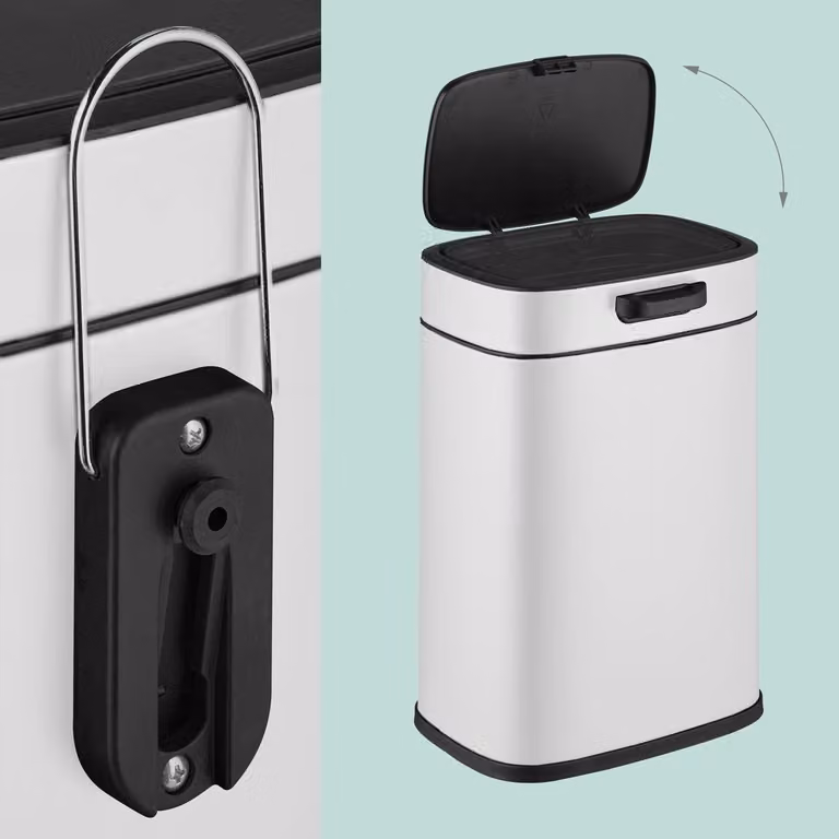 Contenedor de basura colgante Northix con sistema touch, color blanco y capacidad de 5 litros