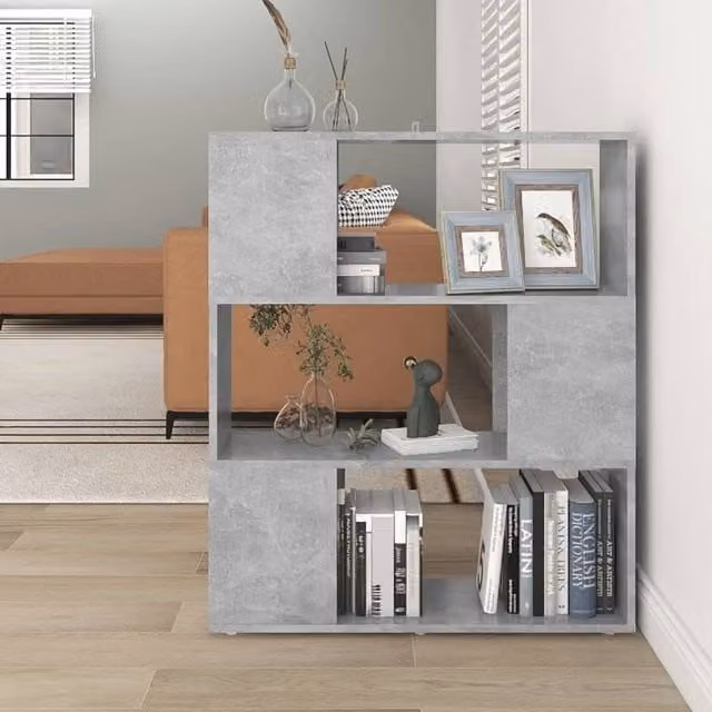 Librería separadora vidaXL de contrachapado en gris hormigón y beige, An/P/Al: 80 x 24 x 94 cm