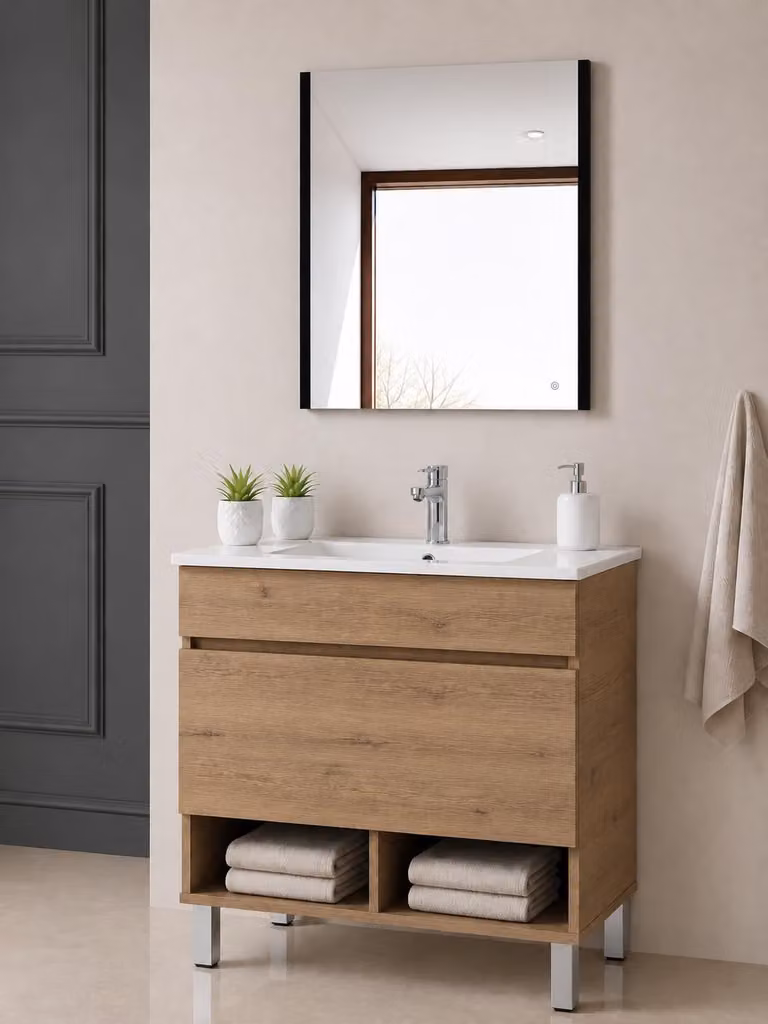 Mueble de baño con lavabo y patas ORIGEN BATH modelo Estepa en blanco y marrón An/P/Al: 80 x 45 x 82 cm